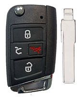 Корпус выкидного ключа VOLKSWAGEN MQB 3+1 кнопки HU-HAA HU66, с лого